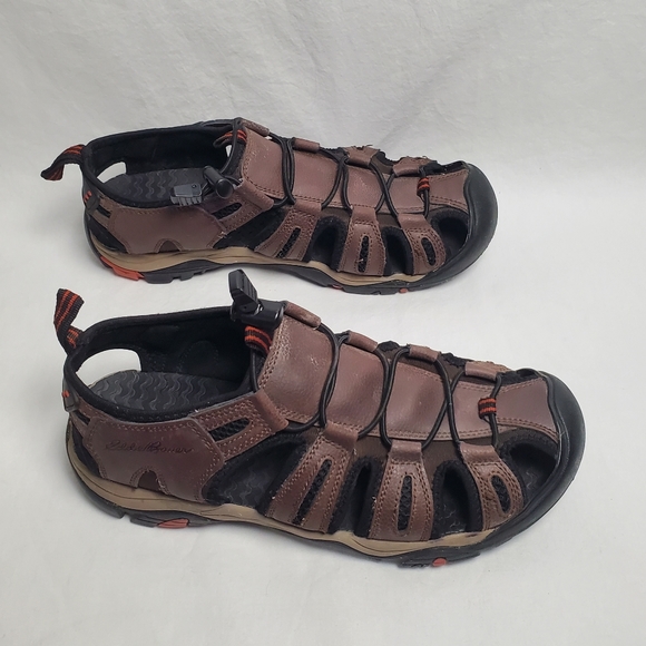 Eddie Bauer Men's Troy Brown Leather Bump Toe Cinch Cord Sandals Size 9 - Picture 2 of 12